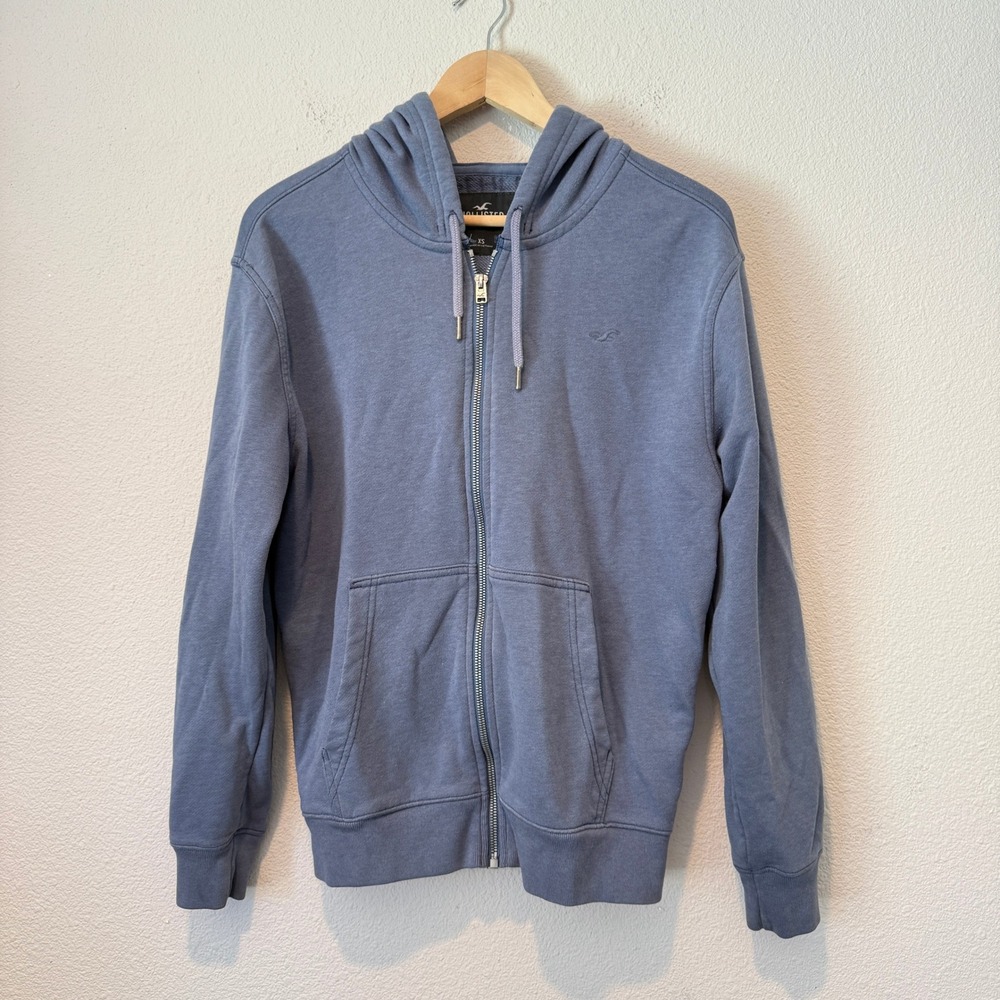Hollister Relaxed Fit Full Zip Hoodie Blue Embroidered Logo XS